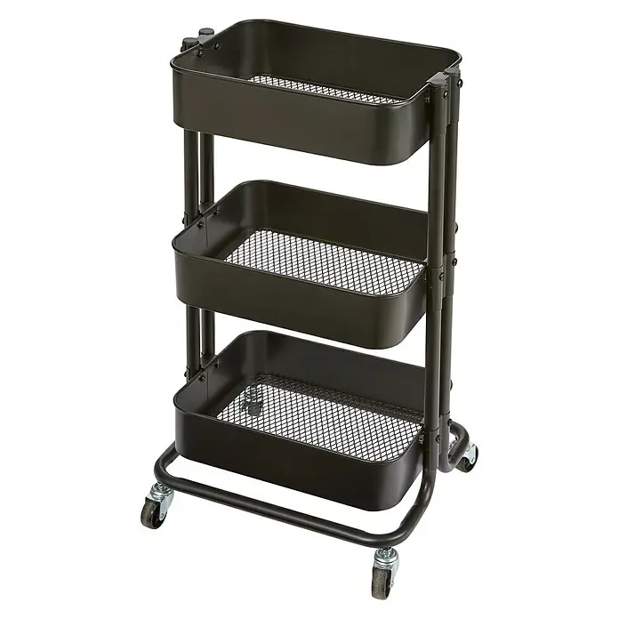 Regalux Beistellwagen - L x B x H: 35,5 x 43 x 86 cm, Anzahl Fächer: 3 Stk., Schwarz - Diagonale Ansicht