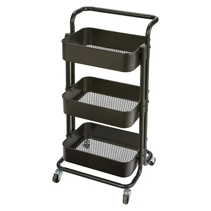 Regalux Beistellwagen - L x B x H: 35,5 x 43 x 86 cm, Anzahl Fächer: 3 Stk., Schwarz - Diagonale Ansicht