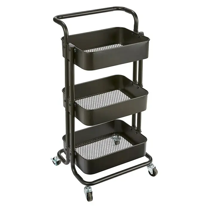 Regalux Beistellwagen - L x B x H: 35,5 x 43 x 86 cm, Anzahl Fächer: 3 Stk., Schwarz - Diagonale Ansicht