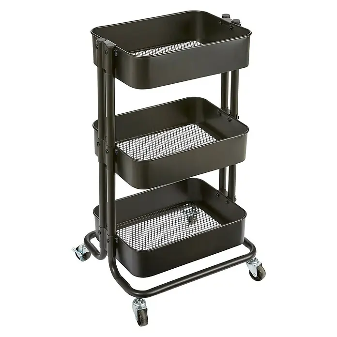 Regalux Beistellwagen - L x B x H: 35,5 x 43 x 86 cm, Anzahl Fächer: 3 Stk., Schwarz - Diagonale Ansicht