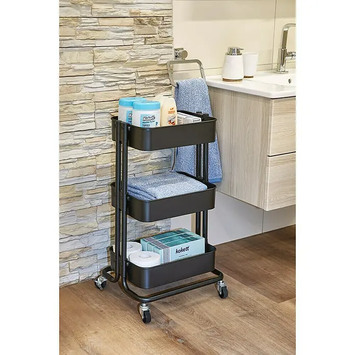 Regalux Beistellwagen - L x B x H: 35,5 x 43 x 86 cm, Anzahl Fächer: 3 Stk., Schwarz - Stimmungsaufnahme