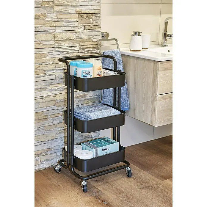 Regalux Beistellwagen - L x B x H: 35,5 x 43 x 86 cm, Anzahl Fächer: 3 Stk., Schwarz - Stimmungsaufnahme