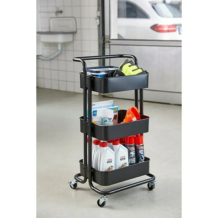 Regalux Beistellwagen - L x B x H: 35,5 x 43 x 86 cm, Anzahl Fächer: 3 Stk., Schwarz - Stimmungsaufnahme