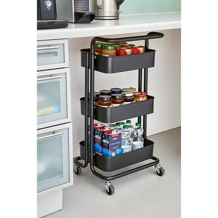 Regalux Beistellwagen - L x B x H: 35,5 x 43 x 86 cm, Anzahl Fächer: 3 Stk., Schwarz - Stimmungsaufnahme