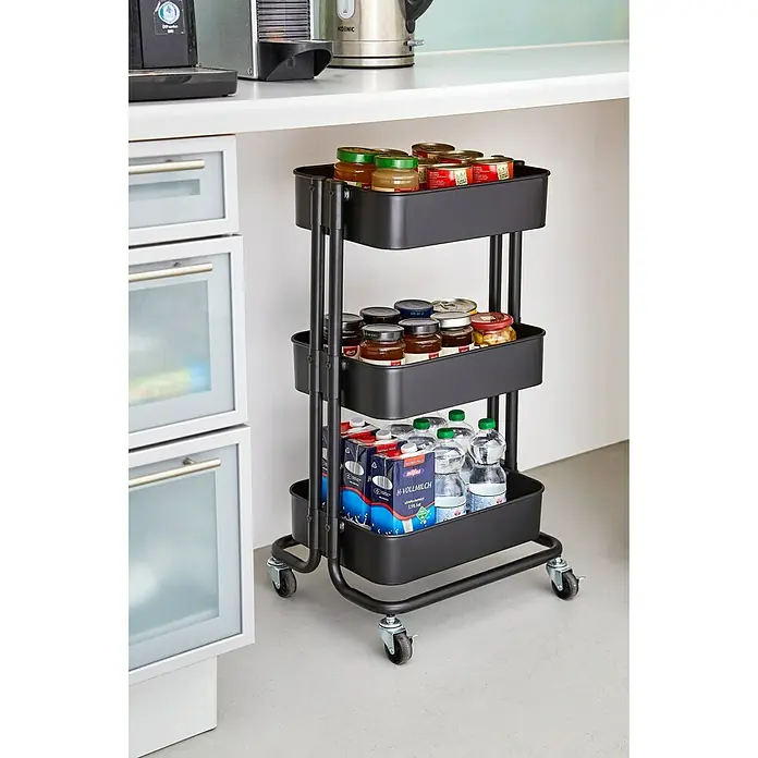 Regalux Beistellwagen - L x B x H: 35,5 x 43 x 86 cm, Anzahl Fächer: 3 Stk., Schwarz - Anwendungsbeispiel