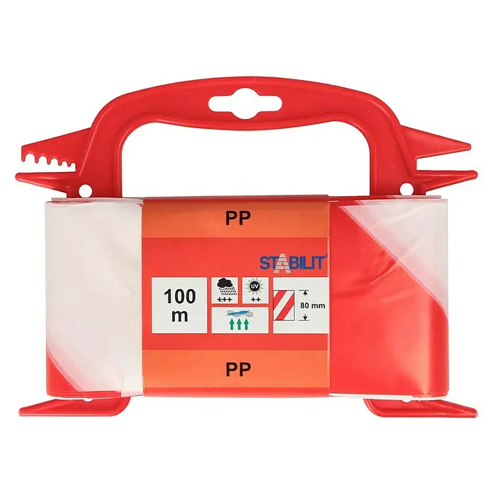 Stabilit Cinta de bloqueo - L x An: 100 m x 80 mm, Rojo/Blanco - Vista frontal