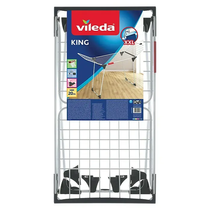 Vileda Flügel-Wäscheständer King - Länge Wäscheleine: 20 m, Weiß/Schwarz - Vorderansicht