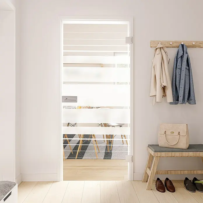 Diamond Doors Glasdrehtür Lines Flowing - 834 x 1.972 mm, DIN Rechts, Einscheibensicherheitsglas (ESG) - Stimmungsaufnahme
