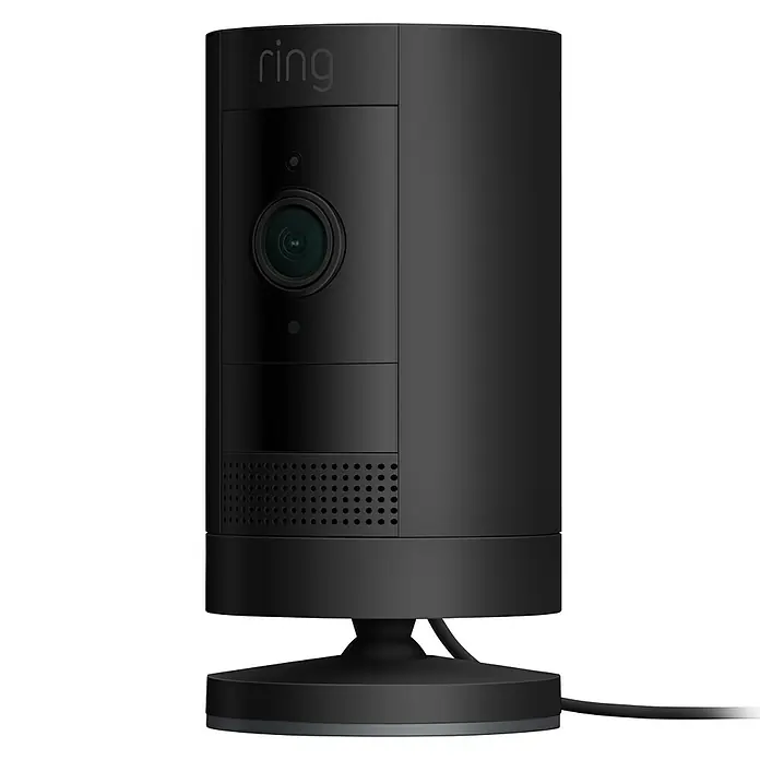 Ring Kamera Stick Up Cam Plug-In - Netzbetrieben, 1.080 Pixel (Full HD), Schwarz - Diagonale Ansicht