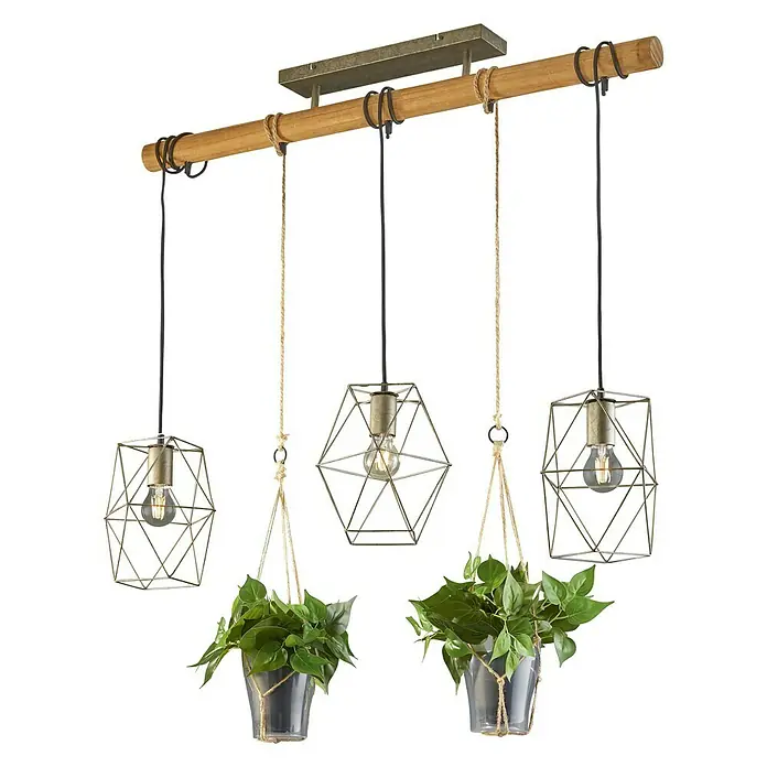 Trio Leuchten Hanglamp Plant 3 x E27 - 120 W, l x b x h: 115 x 22 x 150 cm, E27 - Diagonaal zicht