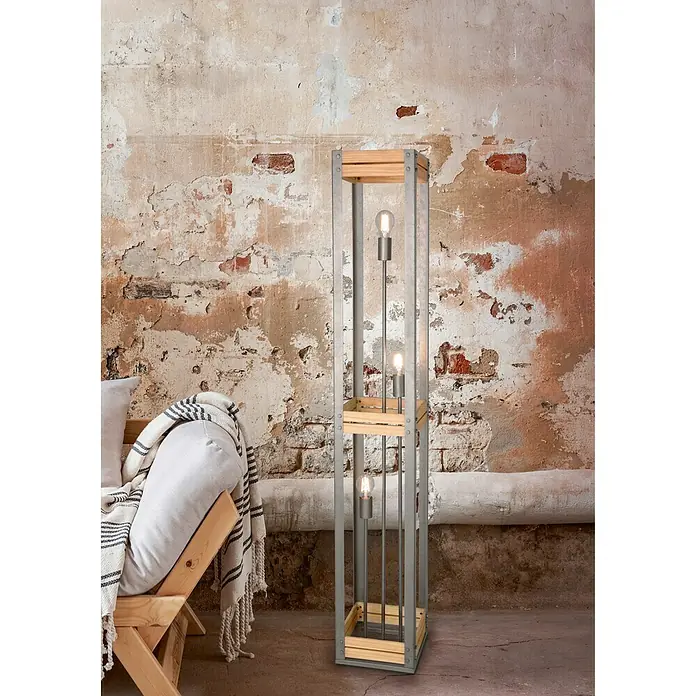 Trio Lighting Lámpara de pie Khan - 10 W, Altura: 153 cm, Marrón antiguo, Níquel, E27 - Foto ambiente