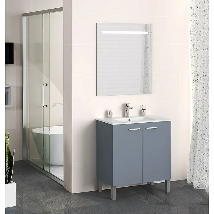 Mueble de lavabo Fran - 46 x 70 x 85 cm, Azul, Mate - Foto ambiente