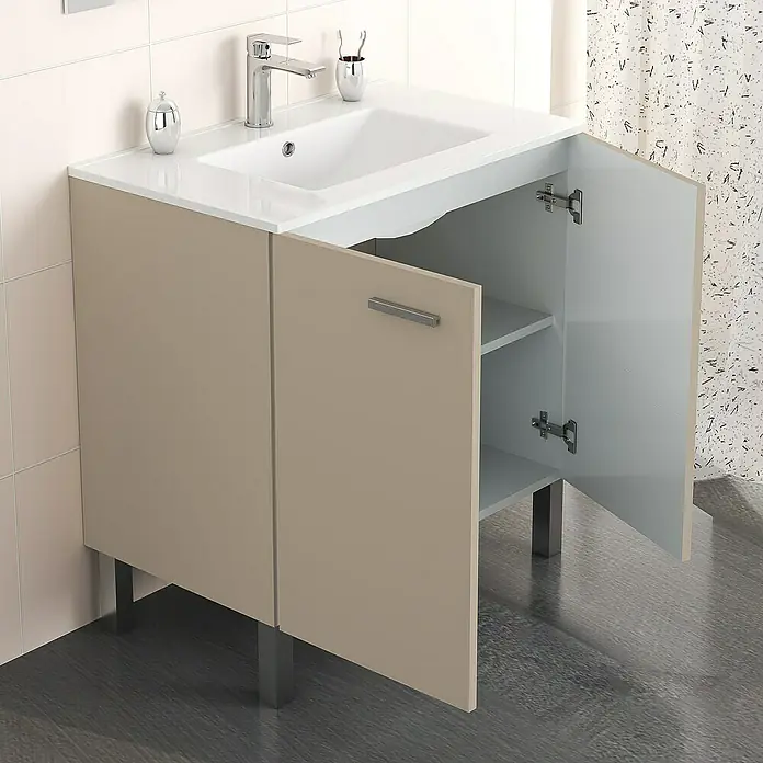 Mueble de lavabo Fran - 46 x 60 x 85 cm, Fango, Mate - Foto ambiente