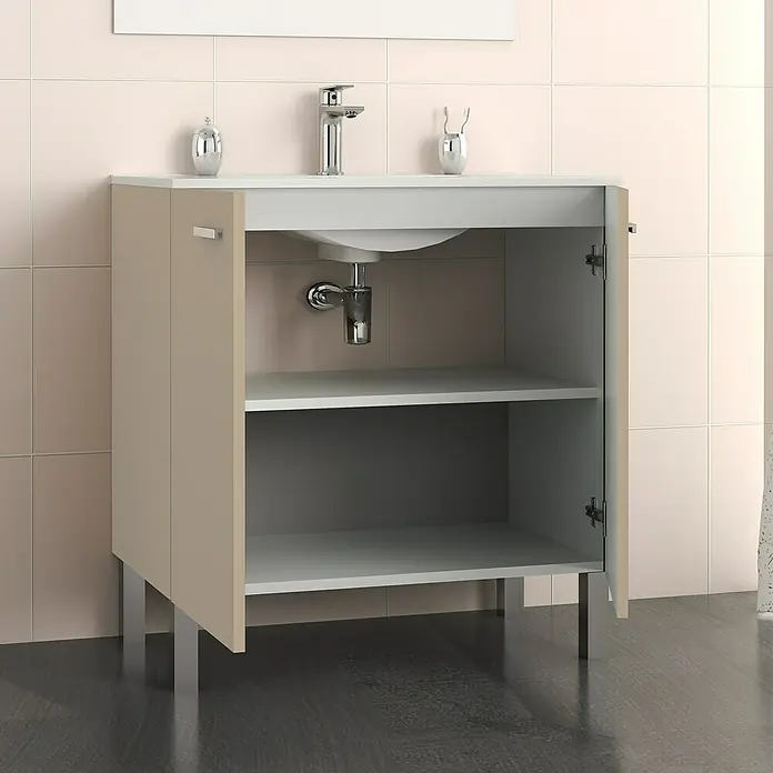 Mueble de lavabo Fran - 46 x 60 x 85 cm, Fango, Mate - Foto ambiente