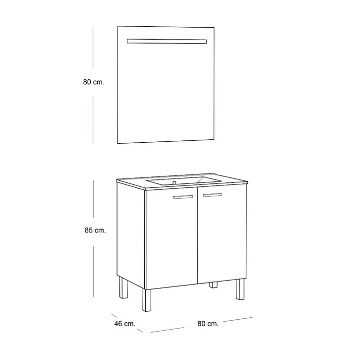Mueble de lavabo Fran kit - L x An x Al: 46 x 80 x 84 cm, Nature, Mate