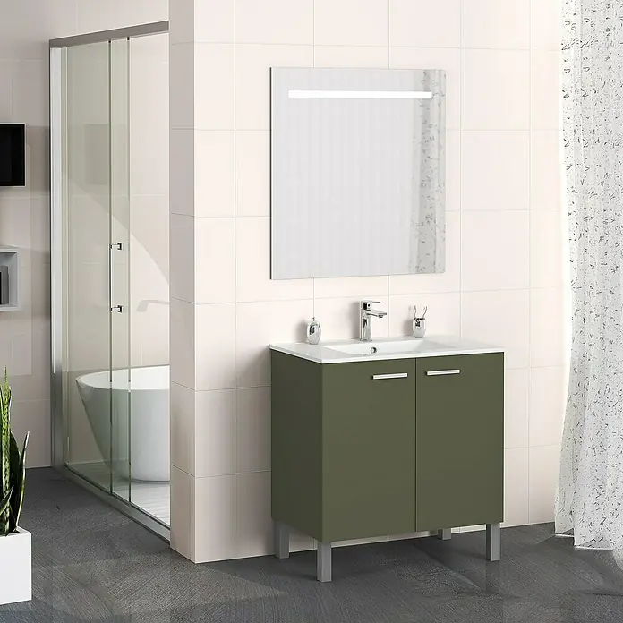 Mueble de lavabo Fran - 46 x 80 x 85 cm, Musgo, Mate - Foto ambiente