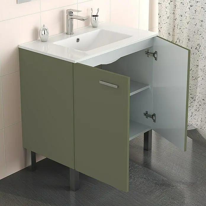 Mueble de lavabo Fran - 46 x 70 x 85 cm, Musgo, Mate - Foto ambiente