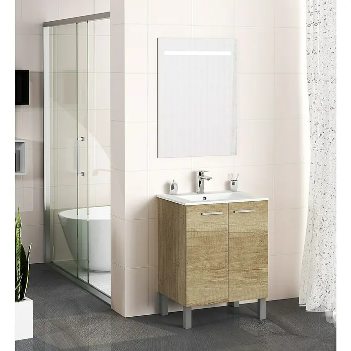 Mueble de lavabo Fran - 46 x 60 x 85 cm, Nature, Mate - Foto ambiente