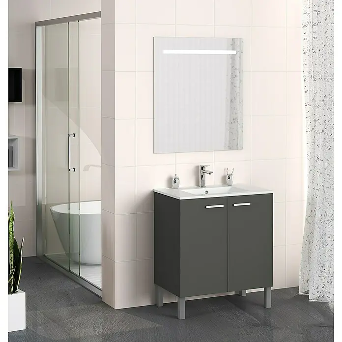 Mueble de lavabo Fran - 46 x 70 x 85 cm, Antracita, Mate - Foto ambiente