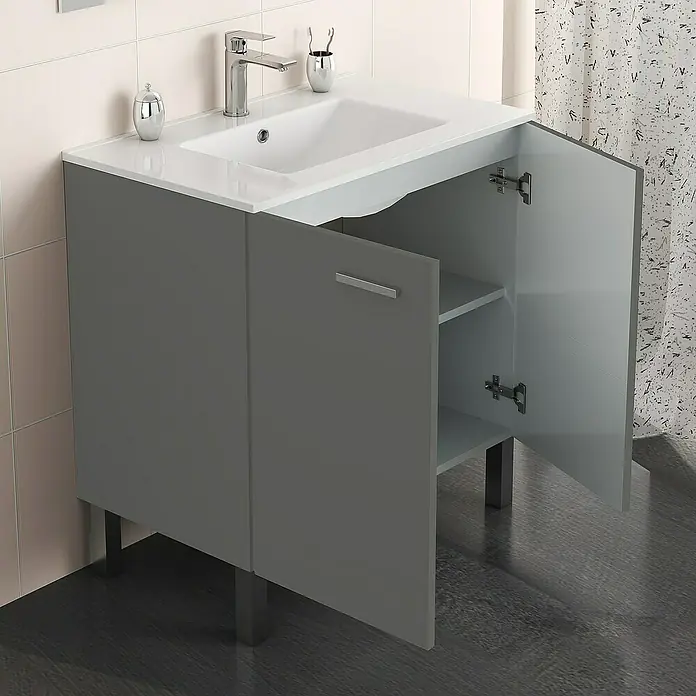 Mueble de lavabo Fran - 46 x 60 x 85 cm, Antracita, Mate - Foto ambiente