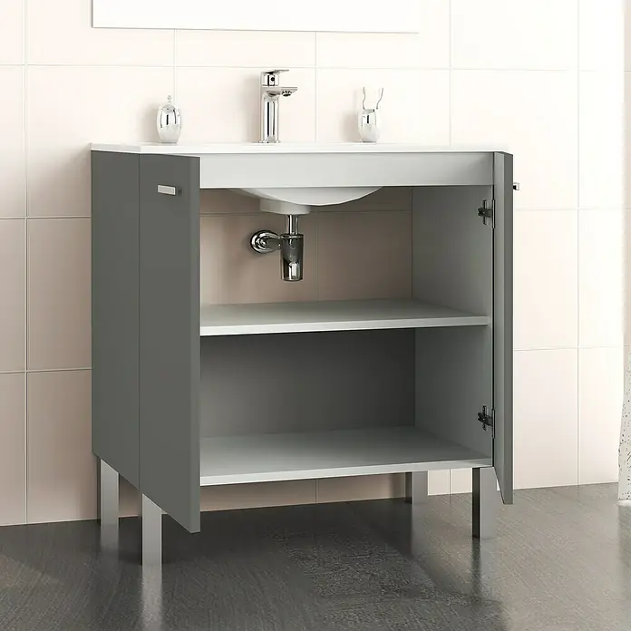 Mueble de lavabo Fran - 46 x 60 x 85 cm, Antracita, Mate - Foto ambiente