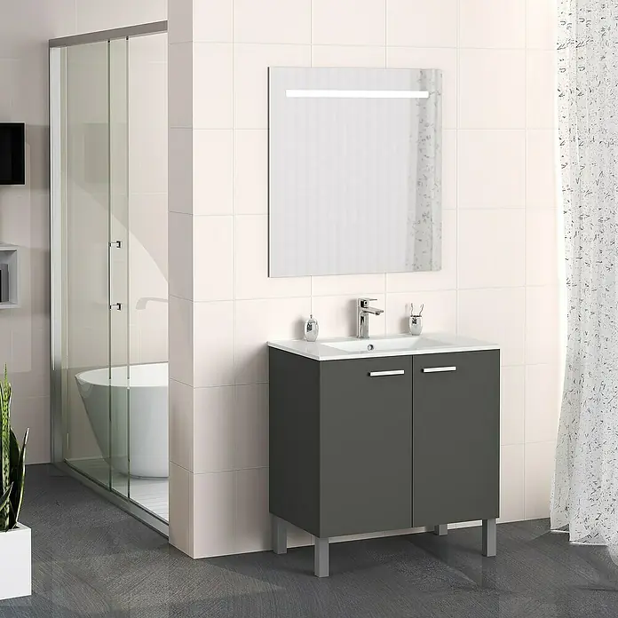Mueble de lavabo Fran - 46 x 80 x 85 cm, Antracita, Mate - Foto ambiente