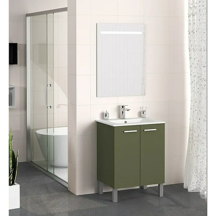 Mueble de lavabo Fran - 46 x 60 x 85 cm, Musgo, Mate - Foto ambiente