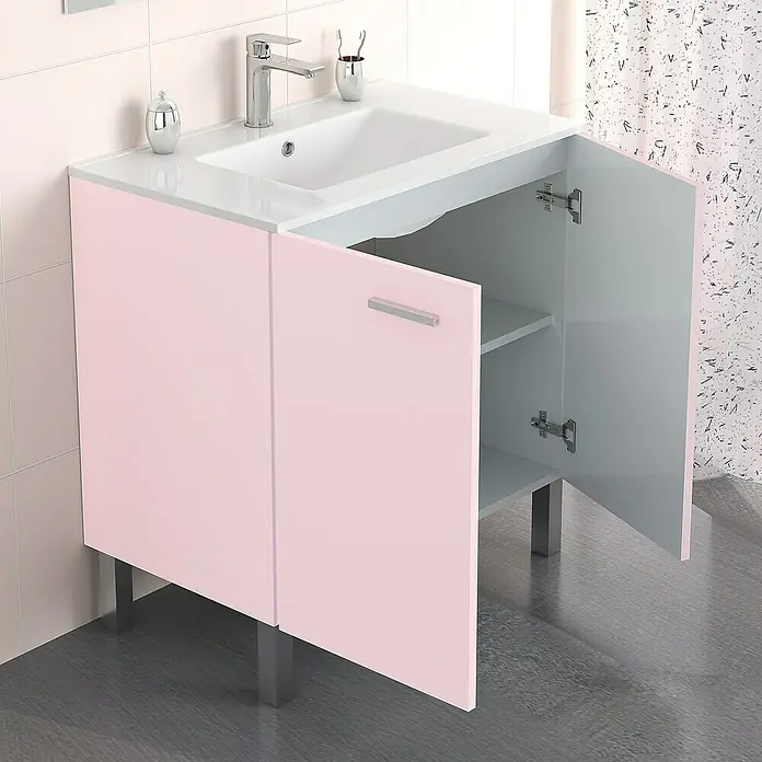Mueble de lavabo Fran - 46 x 60 x 85 cm, Rosa, Mate - Foto ambiente