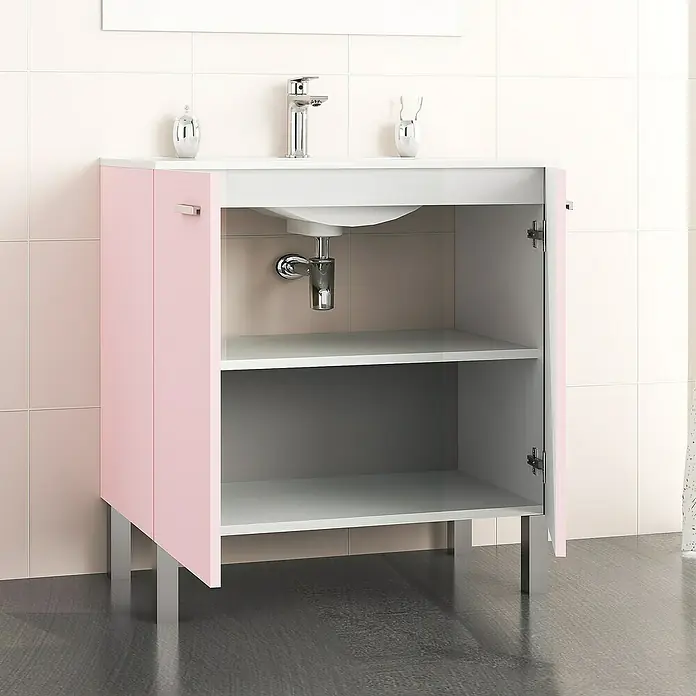 Mueble de lavabo Fran - 46 x 60 x 85 cm, Rosa, Mate - Foto ambiente