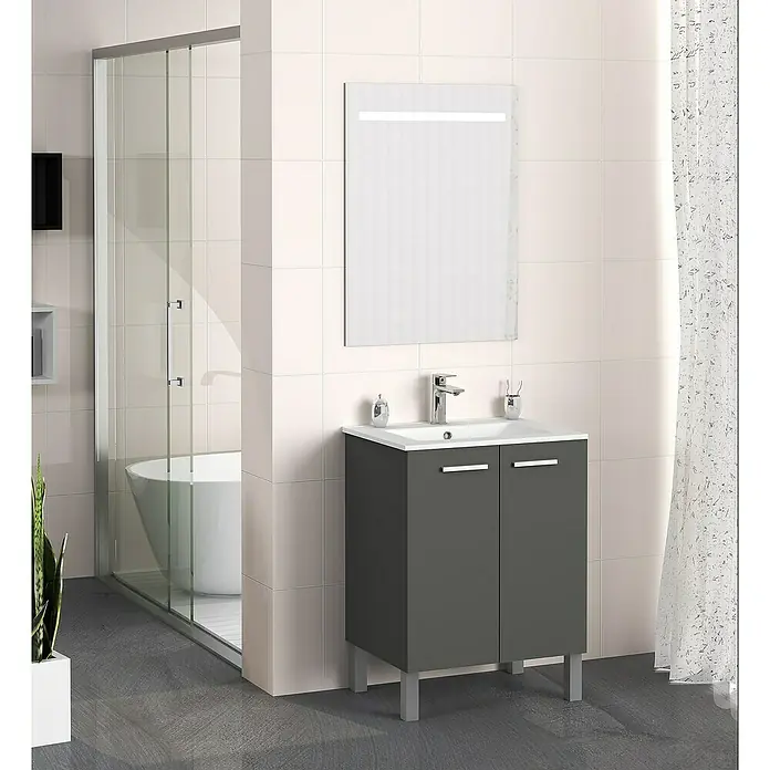 Mueble de lavabo Fran - 46 x 60 x 85 cm, Antracita, Mate - Foto ambiente