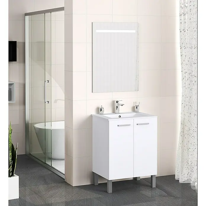 Mueble de lavabo Fran - 46 x 60 x 85 cm, Blanco seda, Mate - Foto ambiente