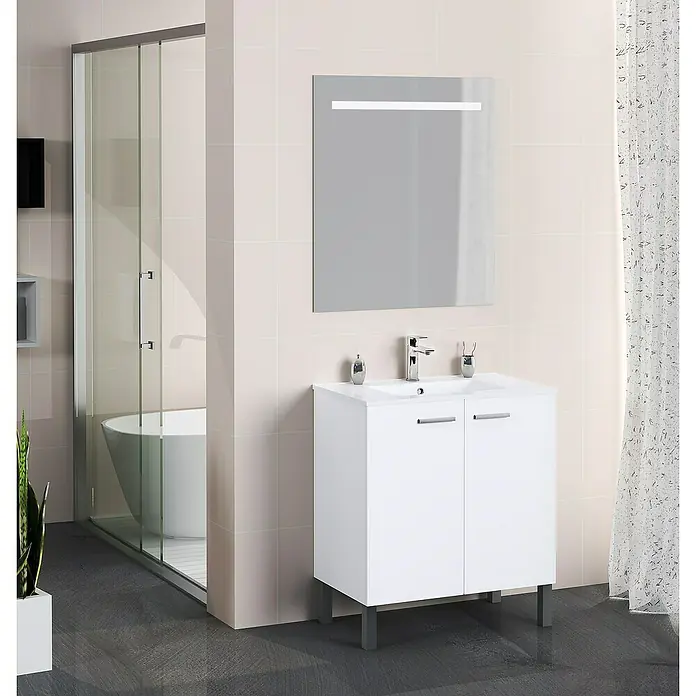 Mueble de lavabo Fran - 46 x 70 x 85 cm, Blanco seda, Mate - Foto ambiente