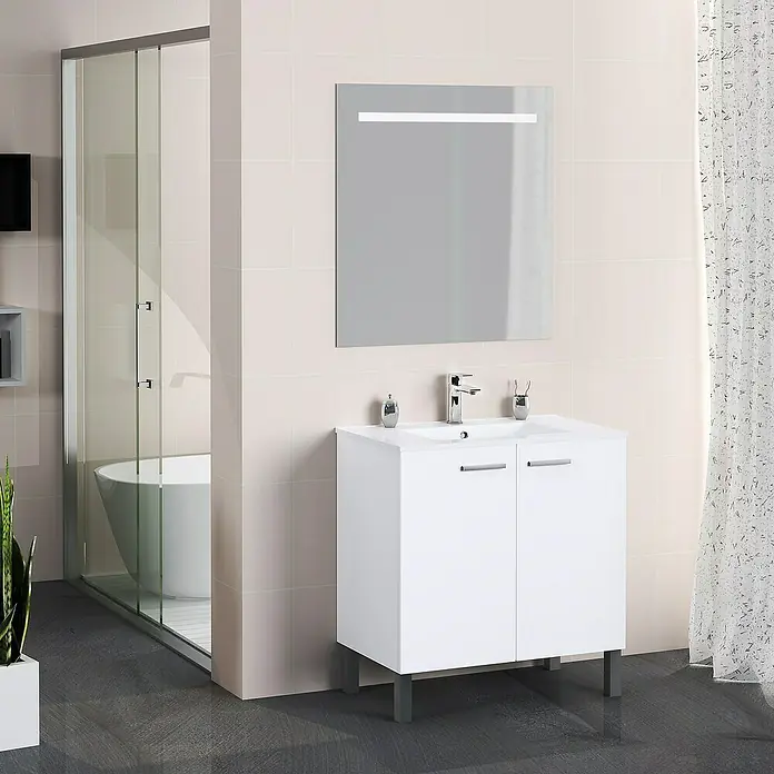 Mueble de lavabo Fran - 46 x 80 x 85 cm, Blanco seda, Mate - Foto ambiente