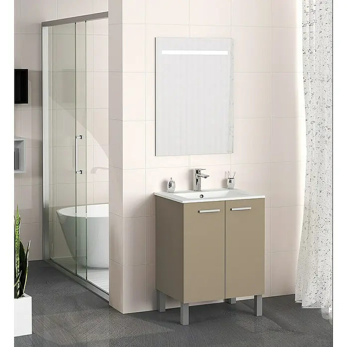 Mueble de lavabo Fran - 46 x 60 x 85 cm, Fango, Mate - Foto ambiente