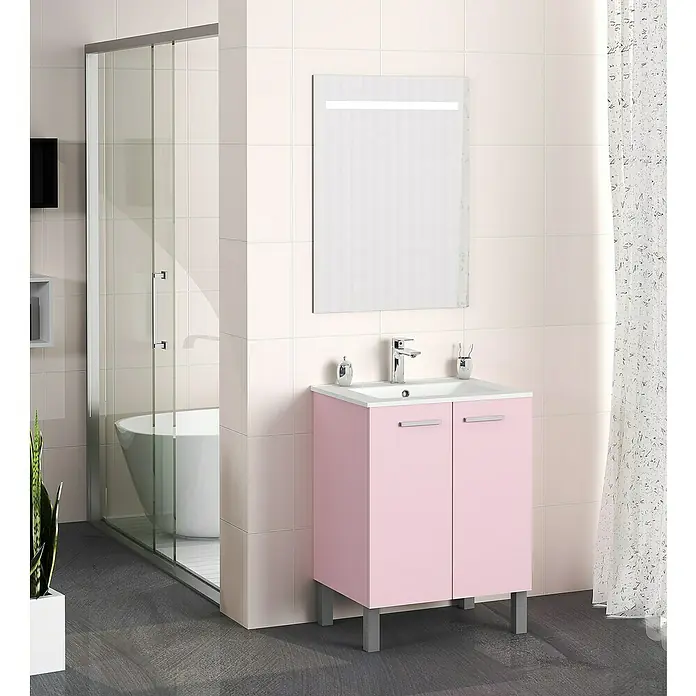 Mueble de lavabo Fran - 46 x 60 x 85 cm, Rosa, Mate - Foto ambiente