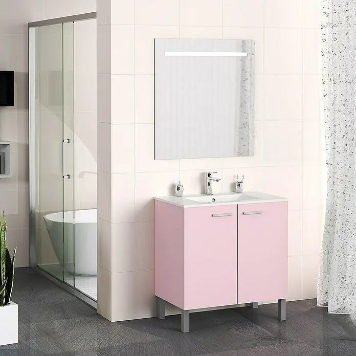Mueble de lavabo Fran - 46 x 80 x 85 cm, Rosa, Mate - Foto ambiente