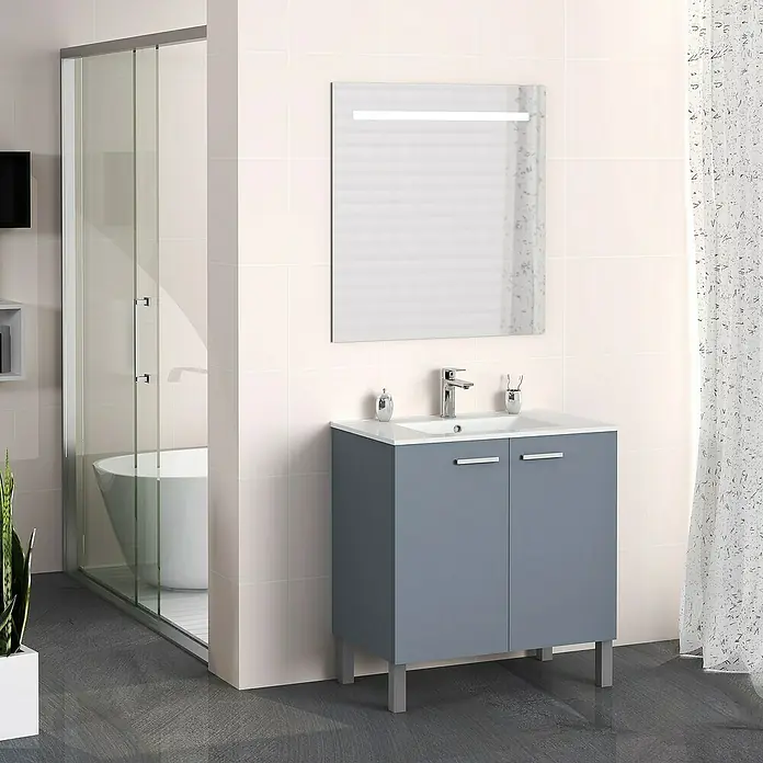 Mueble de lavabo Fran - 46 x 80 x 85 cm, Azul, Mate - Foto ambiente