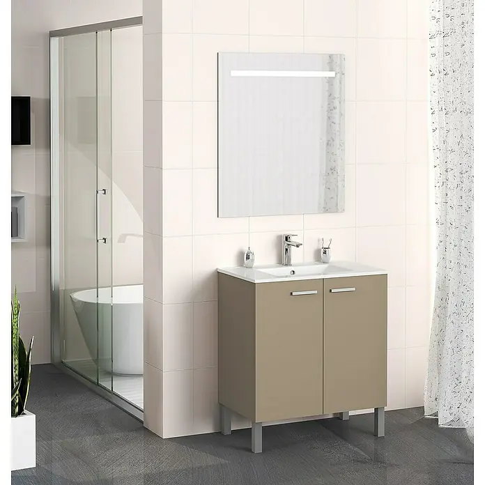 Mueble de lavabo Fran - 46 x 70 x 85 cm, Fango, Mate - Foto ambiente