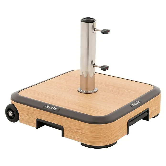 Doppler Schirmständer Trolley - 56 x 56 x 16 cm, Holz, Passend für: Schirme bis Ø 300 cm - Diagonale Ansicht