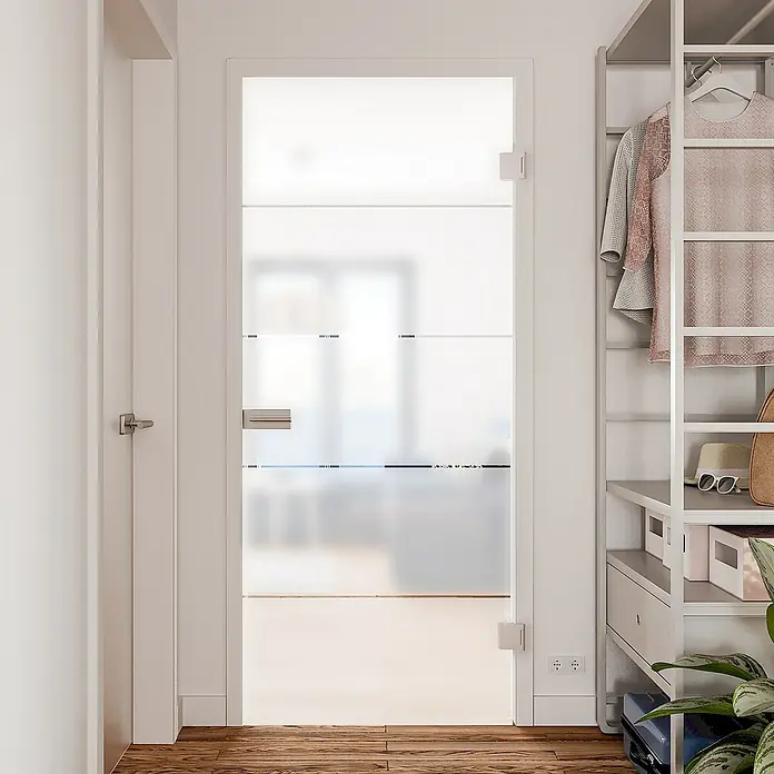 Diamond Doors Glasdrehtür Lines Positiv - 709 x 1.972 mm, DIN Rechts, Einscheibensicherheitsglas (ESG) - Stimmungsaufnahme