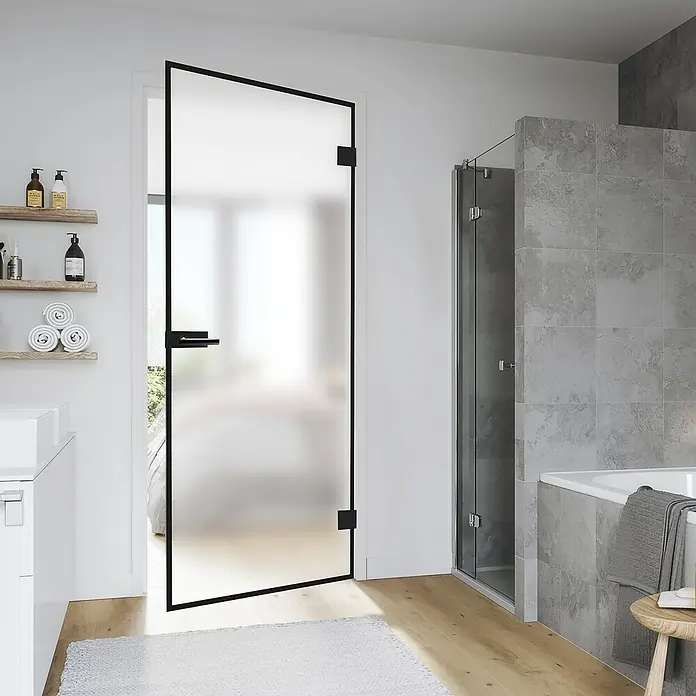 Diamond Doors Black Edition Glasdrehtür Edge - 834 x 1.972 mm, DIN Rechts, Mattglas - Stimmungsaufnahme
