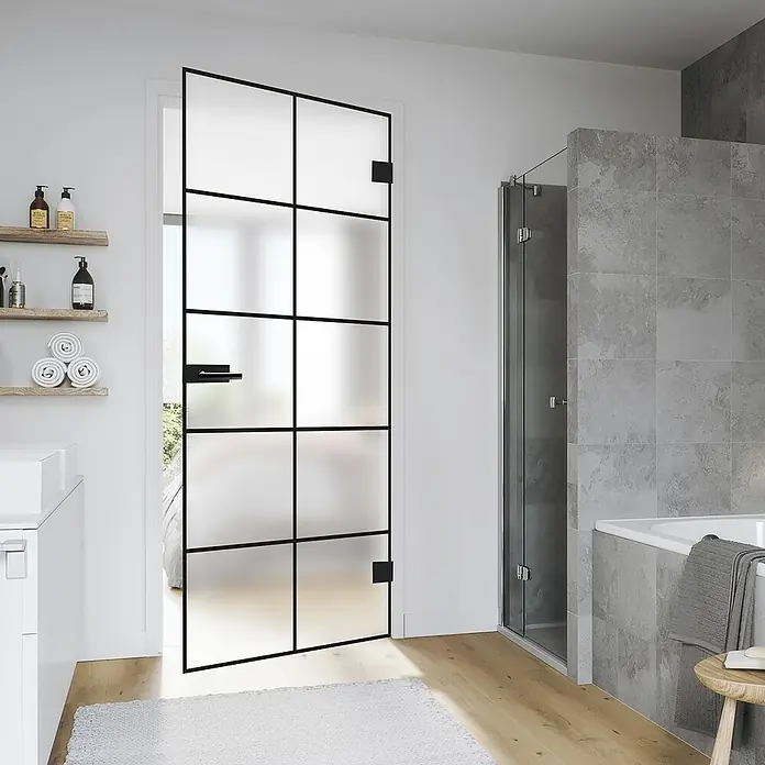 Diamond Doors Black Edition Glasdrehtür Loft - 834 x 1.972 mm, DIN Rechts, Mattglas - Stimmungsaufnahme