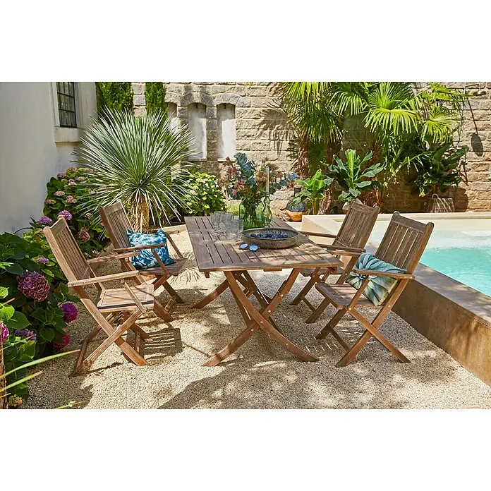 Sunfun Gartenmöbel-Set - 5 -tlg., Akazie, White washed - Stimmungsaufnahme