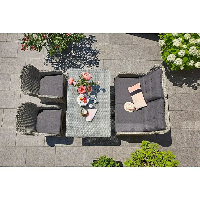 Sunfun Pauline Sofá de entramado - An x Pr x Al: 114 x 81 x 101 cm, Ratán sintético, Gris bambú, Respaldo regulable - Foto ambiente