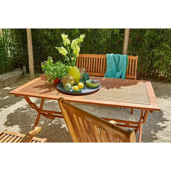 Sunfun Diana Holz-Klapptisch - L x B x H: 150 x 86 x 75 cm, Akazie, Natur, Klappbar - Stimmungsaufnahme