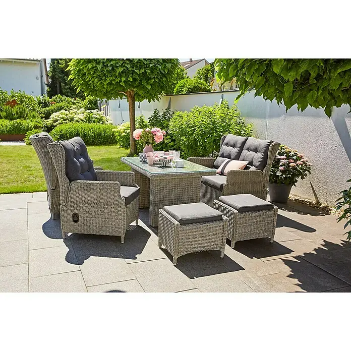 Sunfun Vrtni tabure Pauline - 50 x 45 x 37 cm, Poliratan, Sive boje - Živopisni prikaz