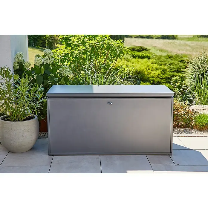 Sunfun Garten-Aufbewahrungsbox - 160 x 72 x 80 cm, Aluminium, Anthrazit - Stimmungsaufnahme