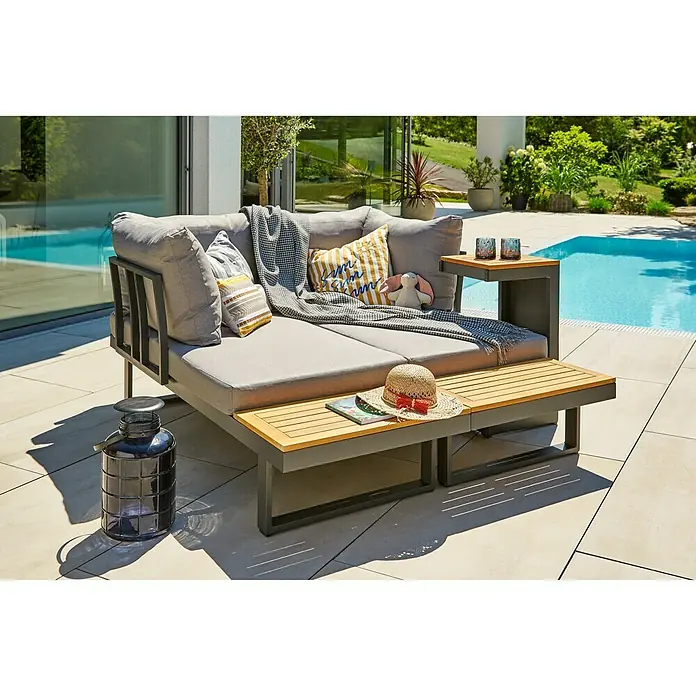 Sunfun Tatjana Garten-Beistelltisch - L x B x H: 39 x 35 x 70 cm, Anthrazit, Natur - Stimmungsaufnahme