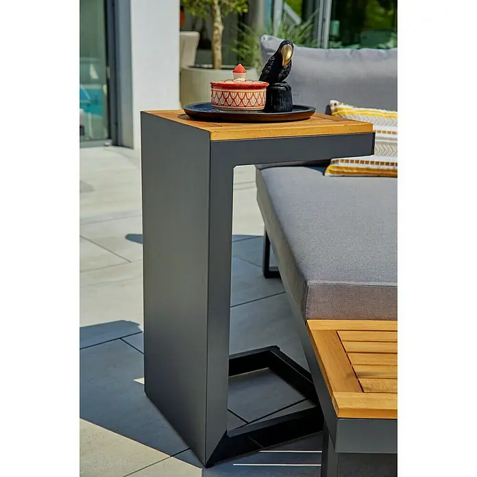 Sunfun Tatjana Garten-Beistelltisch - L x B x H: 39 x 35 x 70 cm, Anthrazit, Natur - Stimmungsaufnahme