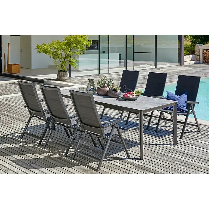 MWH Garten-Positionssessel Futosa - B x T x H: 62 x 68 x 110 cm, Schwarz, Rückenlehne verstellbar - Stimmungsaufnahme
